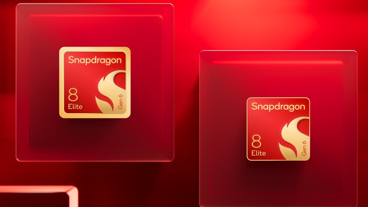 دو لوگوی تراشه‌ی Snapdragon روی زمینه‌ی قرمز